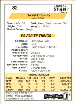 1992 Jockey Star #32 Darryl Brinkley Back